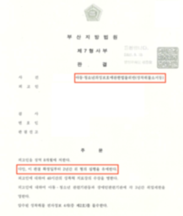 아동청소년 성착취물 소지 사건 집행유예 처분 판결문 이미지